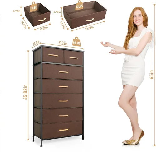 Miniatura 3 de Mifuro - Cómoda alta para dormitorio, torre organizadora de almacenamiento vertical con 7 cajones, cómoda con contenedores de tela, marco de acero