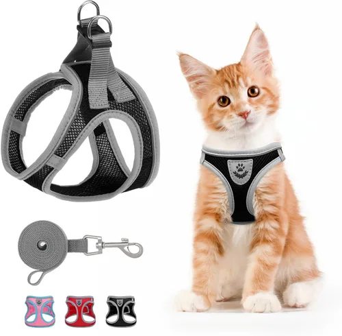 SCENEREAL Juego de arnés y correa para gatos, a prueba de escape, arnés ajustable de malla de aire suave para gatitos para niñas y niños, gatos Negro