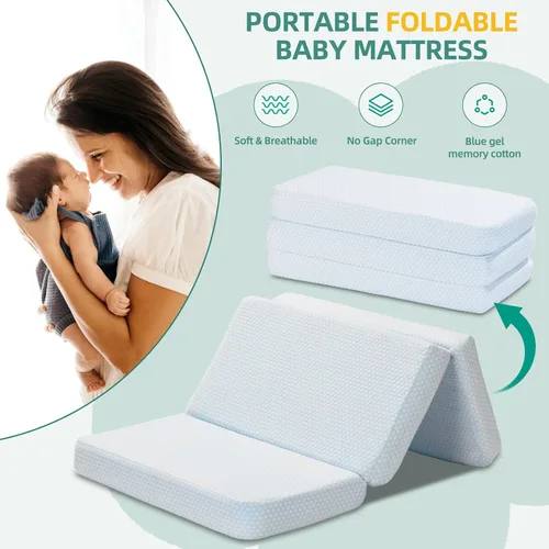 Miniatura 5 de Colchón triple Pack and Play, 38 x 26 pulgadas, colchón de espuma viscoelástica de doble capa Pack N Play, colchón transpirable portátil para Pack N