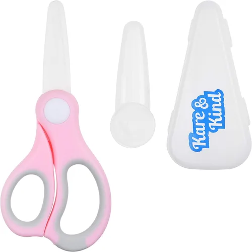 Kare & Kind Tijeras de cerámica para alimentos para bebés, color rosa, con cubierta antipolvo y estuche de almacenamiento, corta alimentos para
