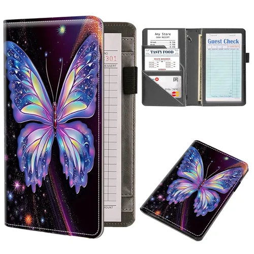 Miniatura 8 de Organizador de libros de servidor, libros de servidor estéticos de mariposa para camarera, organizador de libro de camarero de piel sintética