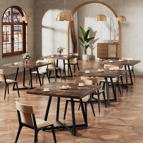 Miniatura 21 de Tribesigns Mesa de comedor cuadrada para 2, mesa de comedor industrial de 31.5 pulgadas con base de metal, mesa de cocina para comedor, espacio