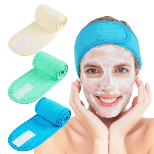 Miniatura 13 de Whaline Diademas faciales de spa, 3 piezas, diadema de tela de toalla suave y ajustable para lavado de cara, ducha, cubierta facial, yoga