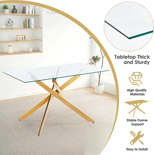 Miniatura 7 de Juego de mesa de comedor de 5 piezas para 4, mesa rectangular moderna de cristal con 4 sillas tapizadas de cuero, juegos de mesa y sillas de comedor