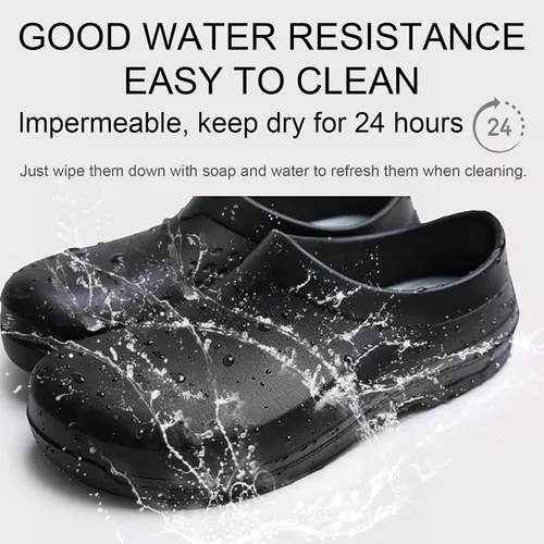 Miniatura 5 de LIPROFE Zuecos de trabajo antideslizantes negros para hombre, zapatos profesionales de chef, enfermera y jardinero, impermeables, resistentes al