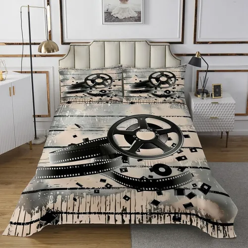 Miniatura 28 de Homewish Theater Cinema Poster Quilt Sets Twin Size,Retro Movie Bedspread Coverlet 2Pcs for Kids Girls Boys Room Decor,Popcorn Quilts Set Movie