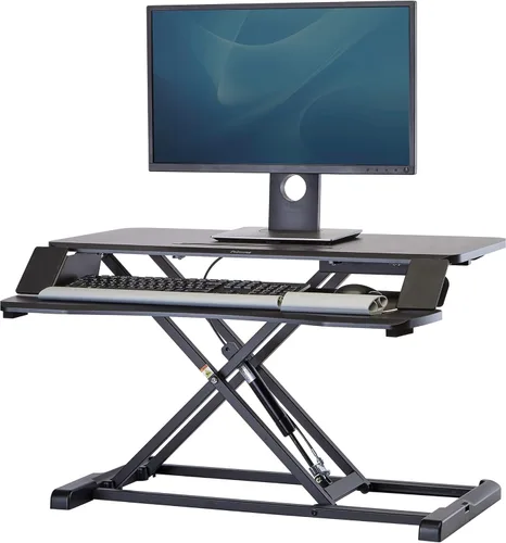 Fellowes Corsivo 8091001 - Escritorio de pie ajustable en altura, convertidor elevador de resorte de gas, estación de trabajo de mesa, elevador de