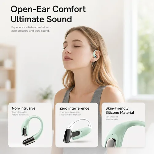 Miniatura 5 de Auriculares deportivos inalámbricos Bluetooth, auriculares ligeros con ganchos para los oídos, auriculares inalámbricos Bluetooth5.4, tiempo de Verde
