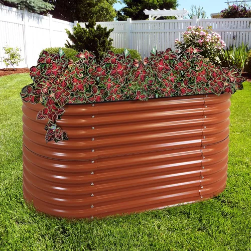 Miniatura 6 de Sunnydaze Cama de jardín elevada ovalada de 62.5 pulgadas para exteriores, cama de jardín modular elevada con borde de goma, color marrón