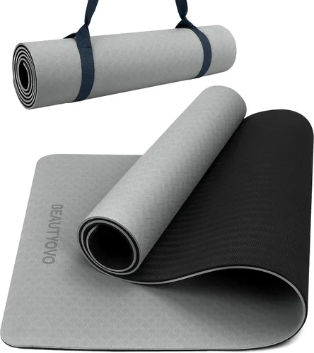 Tapete de yoga con correa, 1/3 pulgadas extra gruesa, de doble cara, antideslizante, tapetes profesionales de TPE para mujeres y hombres, tapete de