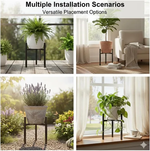 Miniatura 7 de Soporte ajustable para plantas para interiores y exteriores, soporte moderno de metal resistente para macetas de 8 a 12 pulgadas, soporte estable