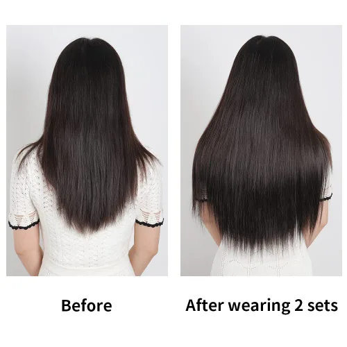 Miniatura 3 de Extensiones de cabello negro lacio, 2 juegos de extensiones de cabello con clip para mujeres, Halloween, 5 piezas de 22 pulgadas, piezas de cabello