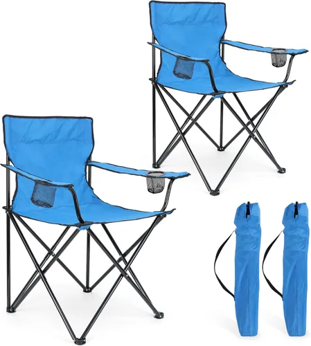 HaSteeL Juego de 2 sillas plegables de campamento, sillas de campamento plegables y bolsas de transporte para adultos, portátil para césped, al aire