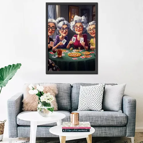 Miniatura 3 de Rompecabezas de mujer vieja de 1000 piezas para adultos, familias (niña, dama, pizza, naipe, vino tinto, amigas) piezas que encajan perfectamente