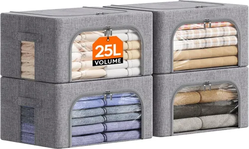 Miniatura 10 de Lifewit Contenedores de almacenamiento de ropa con marco de metal, caja de almacenamiento apilable, contenedores plegables de almacenamiento de ropa