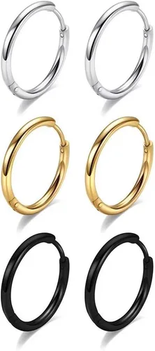 Aretes de aro Huggie para mujeres y hombres, acero inoxidable quirúrgico 316L, 0.236 in, 0.315 in, 0.394 in, para hombre, aretes de aro para