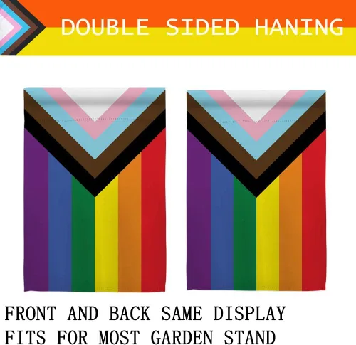 Miniatura 2 de Progress Pride - Banderas de jardín arcoíris – Bandera pequeña de progreso inclusivo de 12.5 x 18 pulgadas para lesbianas y transgénero LGBTQ