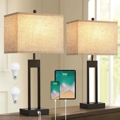 Miniatura 11 de GyroVu Juego de 2 lámparas de mesa de noche de 25.5 pulgadas para dormitorio, lámpara de noche con USB C +A, lámpara de sala de estar