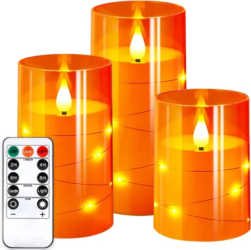 Miniatura 21 de NURADA Velas parpadeantes sin llama: luces de cadena de estrella incorporadas, velas LED de mecha 3D acrílicas que funcionan con pilas, con control
