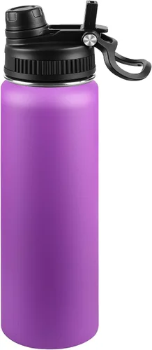 Miniatura 57 de Botella de agua aislada de 22 onzas, tapa 2 en 1 a prueba de fugas (sorbo/pajilla) + asa, botella de acero inoxidable para deportes, viajes, trabajo