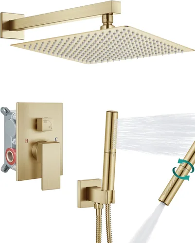 Miniatura 13 de Aolemi - Sistema de ducha con cabezal de lluvia y grifo de mano montado en la pared, juego completo de accesorios de ducha de alta presión