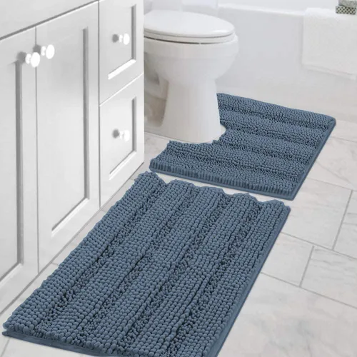 Miniatura 62 de H.VERSAILTEX - Alfombras de baño, juego de 2 piezas, alfombra de contorno para baño, juego de alfombras para inodoro, alfombra antideslizante