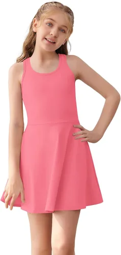 Haloumoning Vestido de tenis sin mangas para niñas, vestido de golf con espalda cruzada para niños, vestido deportivo escolar con bolsillos cortos