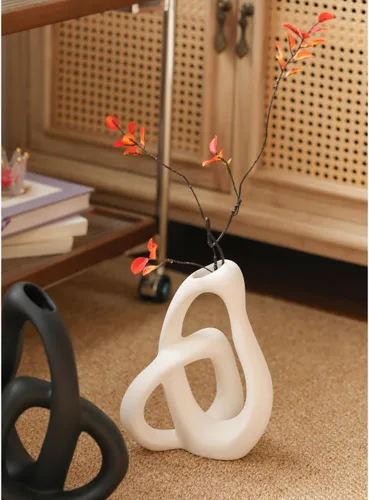 Miniatura 7 de STHIE Floreros modernos de cerámica blanca para decoración del hogar estética, florero decorativo bohemio para ramo de hierba de pampas, sala