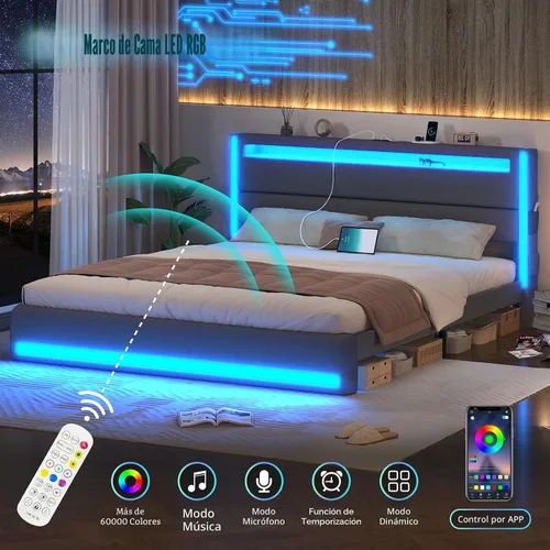 Miniatura 3 de CSZZD Base de cama tamaño King con cabecero ajustable, plataforma de cama tamaño King con iluminación, base de cama tapizada de metal tamaño King