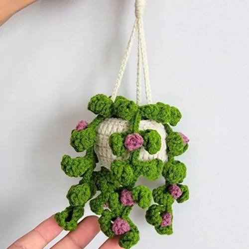 Miniatura 8 de Lindos accesorios para plantas de automóvil, accesorios de suspensión para espejo retrovisor tejido a mano con orquídeas en maceta de ganchillo B