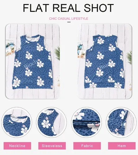 Miniatura 4 de SHEWIN - Camiseta informal sin mangas para mujer, camiseta de cuello redondo y corte holgado