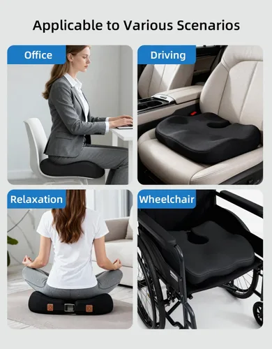 Miniatura 7 de Cojín de asiento de espuma viscoelástica extra densa para silla de oficina, alivio del dolor ortopédico de ciática y coxis, cojín ergonómico