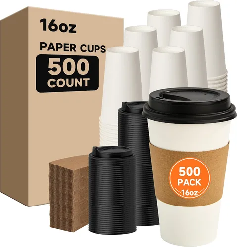 Miniatura 32 de METAPRINT 500 unidades de 12 onzas tazas de papel desechables para café, tazas de papel blancas para café caliente para cafeterías, bistrós, fiestas
