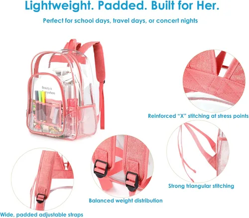 Miniatura 4 de Mochila transparente resistente transparente transparente PVC Plstic Clear Bookbags, Rosa, Mochila Daypack