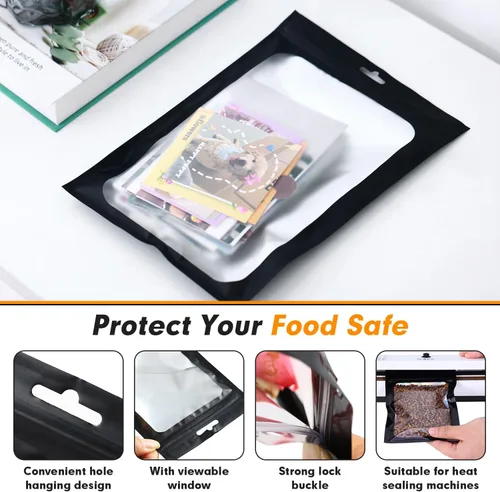 Miniatura 4 de 400 bolsas de Mylar resellables de 4 x 5 pulgadas, color negro, para almacenamiento de alimentos, bolsa resellable de Mylar con ventana transparente