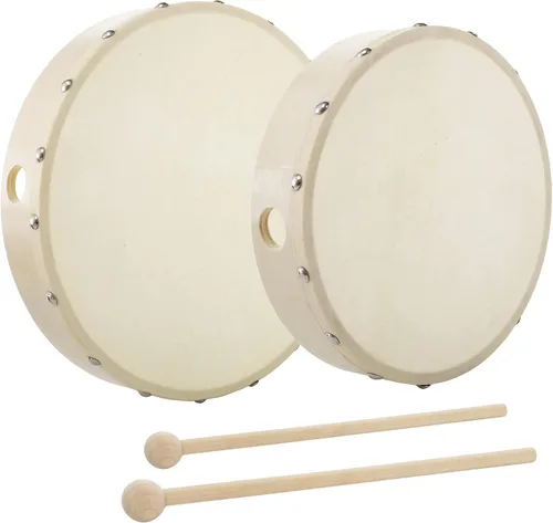 Foraineam Tambor de mano musical de 10 pulgadas y 8 pulgadas con marco de madera de percusión con palo de tambor