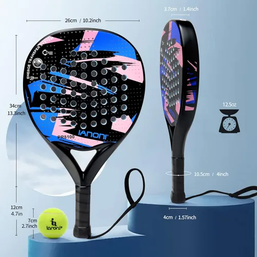 Miniatura 6 de Pala de pádel Superficie de Fibra de Carbono con núcleo de espuma EVA Memory Flex Pala de pádel ligera Azul 2 piezas