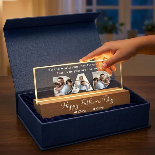 Miniatura 3 de Inserto de foto para papá con bloque acrílico personalizado para el Día del Padre, luz nocturna LED, foto personalizada con nombres de niños, regalo