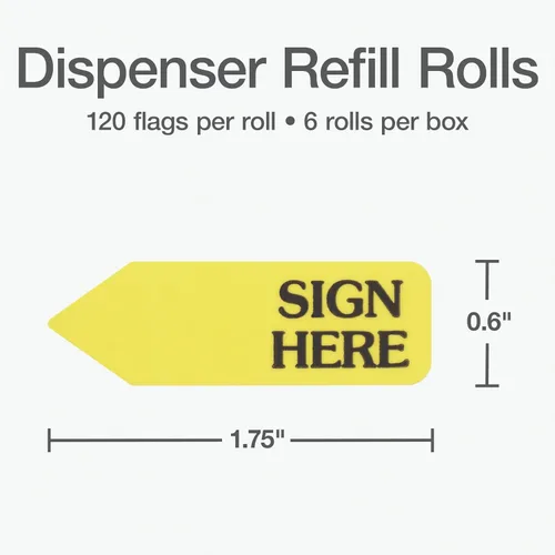 Miniatura 2 de Redi-Tag 91001 - Recambios para bandera de página de mensaje de flecha, "Sign Here", amarillo, 120 banderas por rollo (caja de 6 rollos)