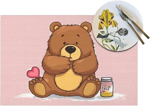 Miniatura 5 de 6 PCS PVC Placemats Set Place Mats Bear Holding Bottle of Honey Non-Slip Weave Place Mats 12" x 18" Farmhouse Table Mat Set for Family Dinners