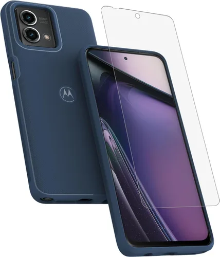 Motorola Funda protectora para Moto G Stylus 5G (2023) + protector de pantalla de vidrio templado 9H, color azul oscuro