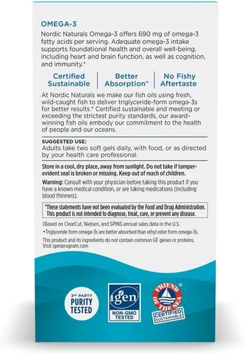 Miniatura 3 de Nordic Naturals Omega-3, sabor a limón, 90 geles suaves, 690 mg de omega-3, aceite de pescado, EPA y DHA, apoyo inmunológico, salud del cerebro