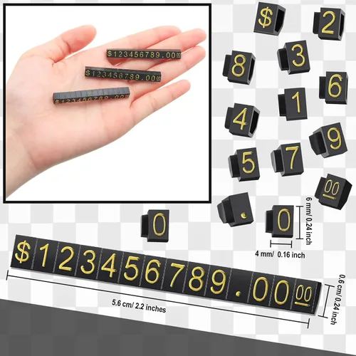 Miniatura 6 de Qunclay 50 juegos de cubos para mostrar precios, etiquetas de números y letras, bloques ajustables para mostrar precios en dólares, kit pequeño