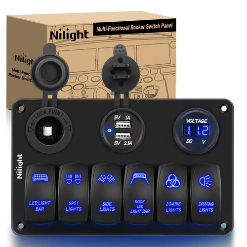 Miniatura 8 de Nilight Panel de Interruptor Basculante de 3 Posiciones con Cargador USB y Encendedor de Cigarrillos 12V 24V Barra de Luz LED Toggle Luces Traseras