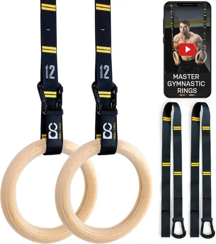 Miniatura 7 de Anillos de gimnasia de madera Double Circle con correas numeradas de ajuste rápido y guía de videos de ejercicios - Anillos de entrenamiento