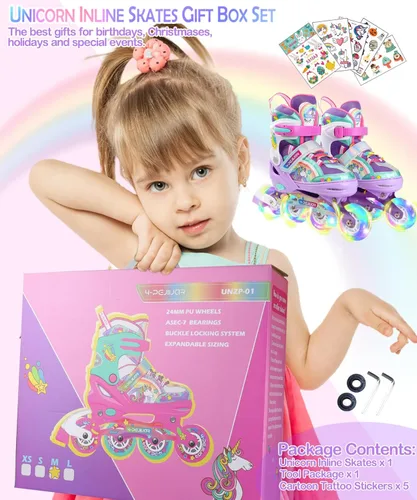 Miniatura 5 de Patines en línea de unicornio arcoíris para niñas, adolescentes y mujeres, patines 4-Pejiijar para niñas de 6 a 8 a 12 años con ruedas luminosas