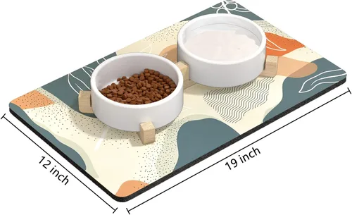 Miniatura 2 de Rnivvi Tapete de comida para perros, 12 x 19 pulgadas, bohemio, absorbente, para comida y agua, bonita alfombra de goma antideslizante para Hojas