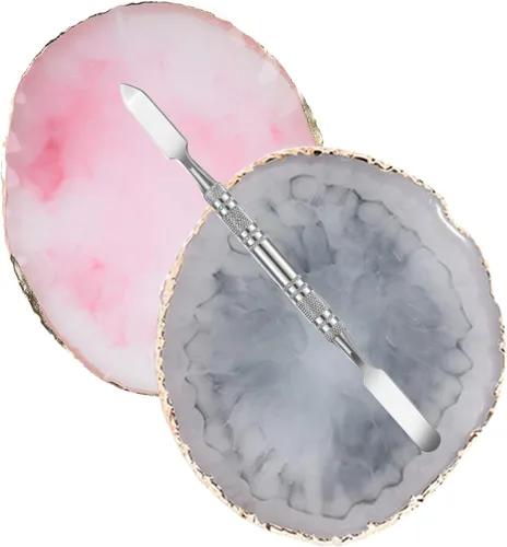 Paleta de esmalte de uñas de resina, 2 piezas, paleta de arte de uñas con varilla de agitación inoxidable (gris y rosa)