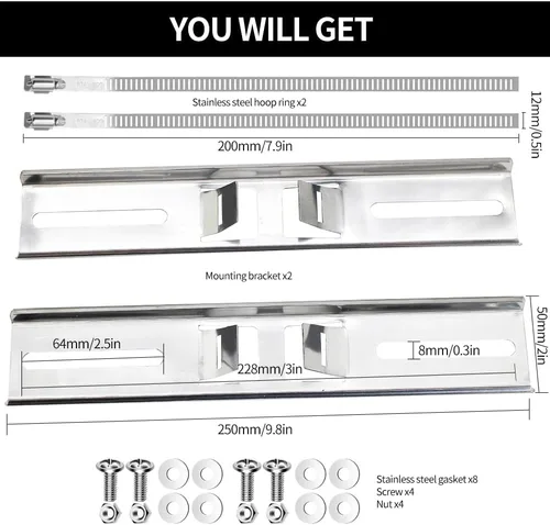 Miniatura 2 de 2 soportes de poste de letrero de 10 x 2 pulgadas con abrazadera ajustable para postes de 2 a 8 pulgadas de diámetro, soportes de montaje