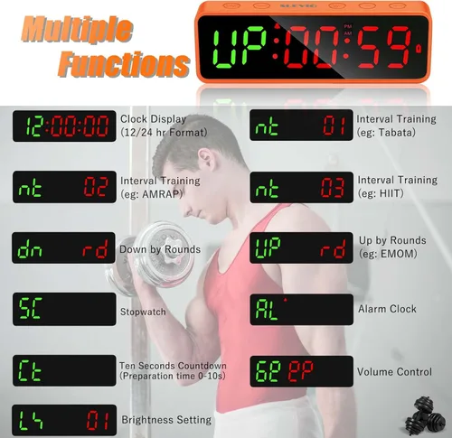 Miniatura 2 de Reloj Temporizador de Gimnasio Pequeño Cronómetro Magnético Temporizador de Intervalos de Entrenamiento, Pantalla Digital LED Grande, Accesorios
